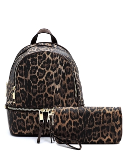 Leopard Print Textured Backpack LE1082W BROWN